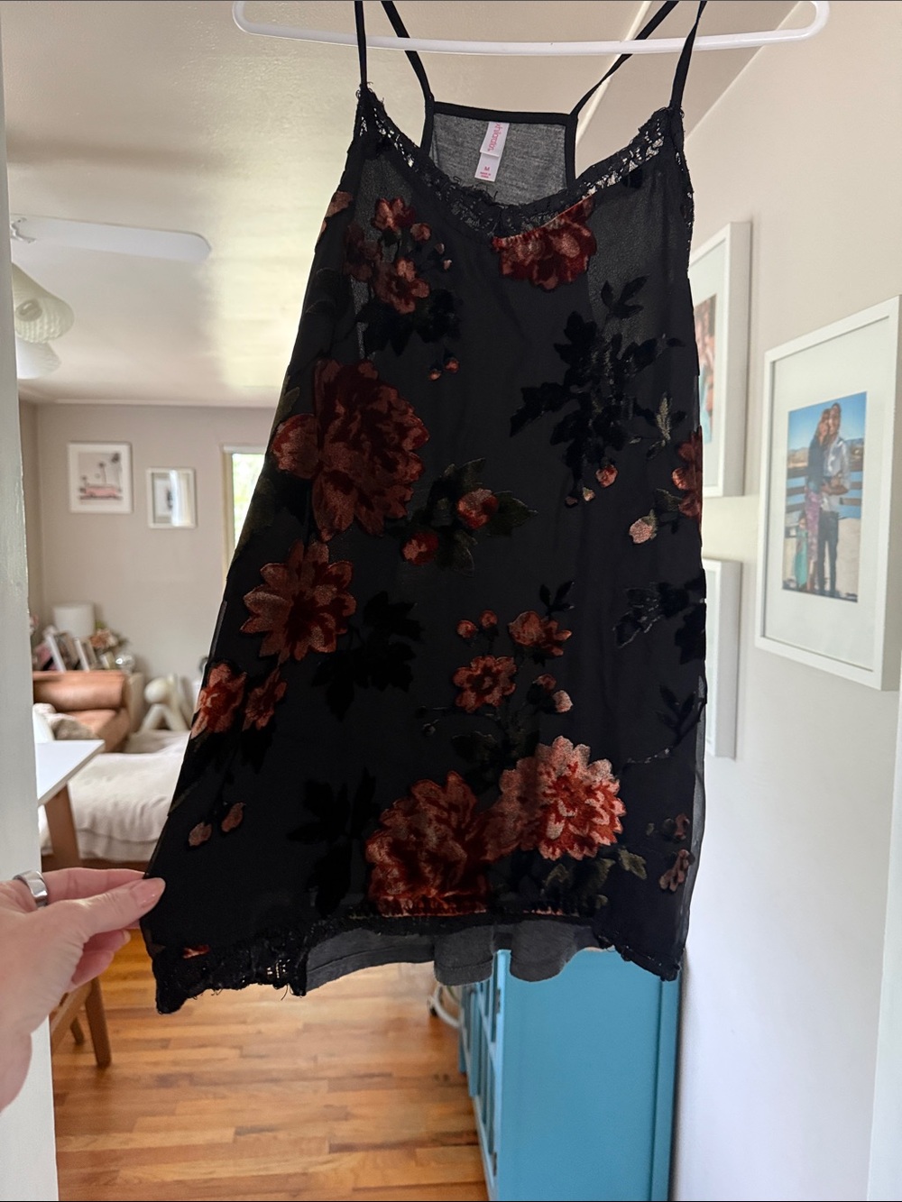 Xhilaration Black  tank with velvet Floral detail